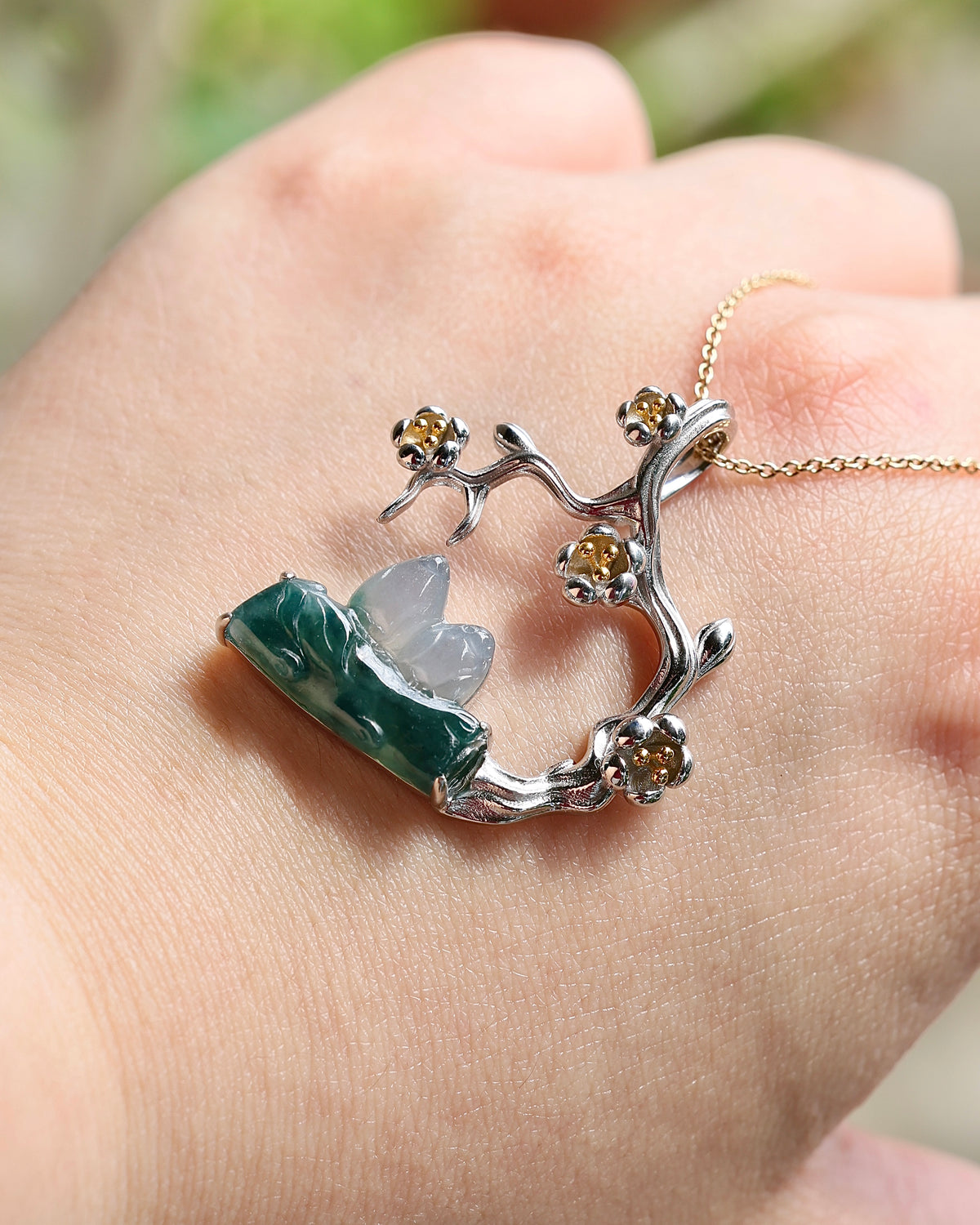 Plum Reverie - Icy Jadeite Pendant (S925 Silver)