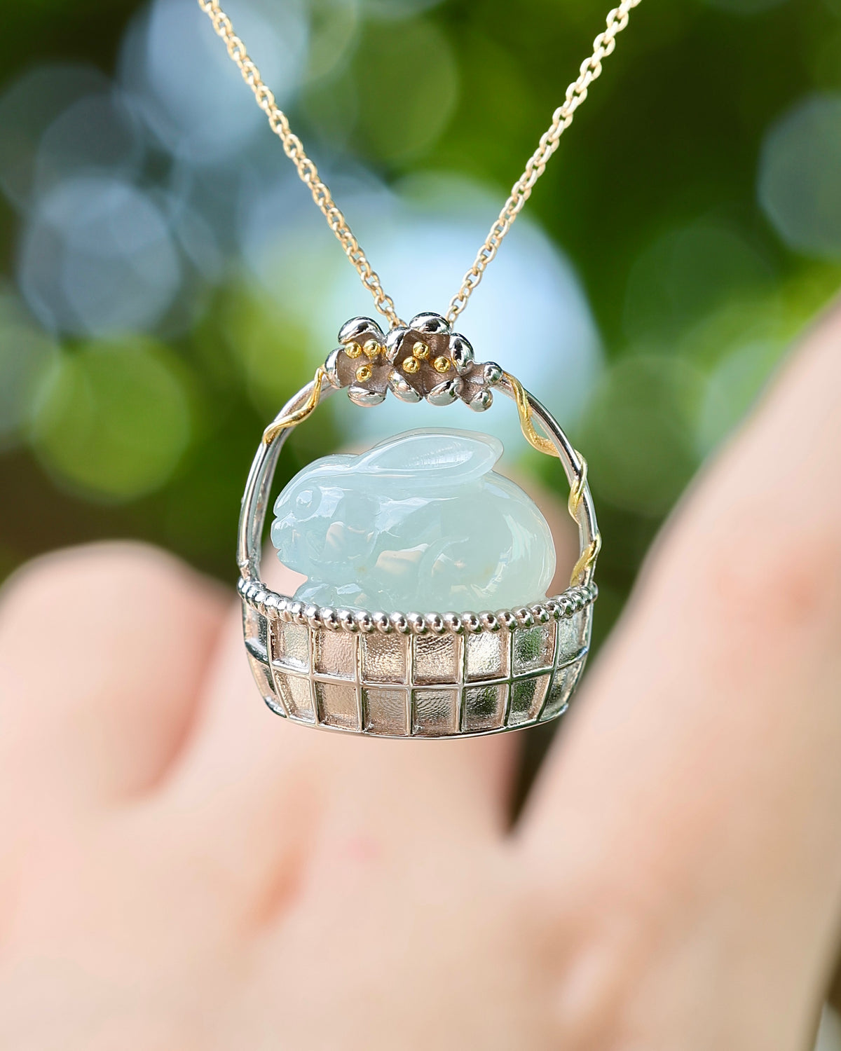 Little Garden - Rabbit Jadeite Pendant (S925 Silver)