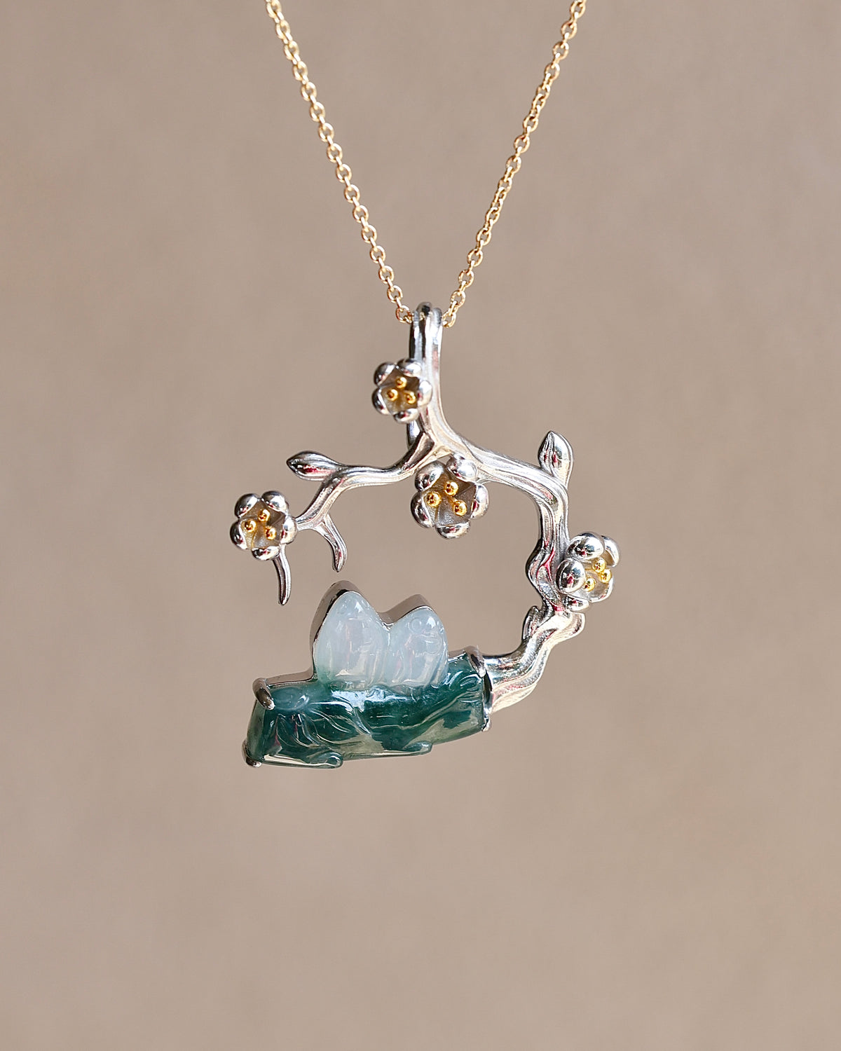 Plum Reverie - Icy Jadeite Pendant (S925 Silver)