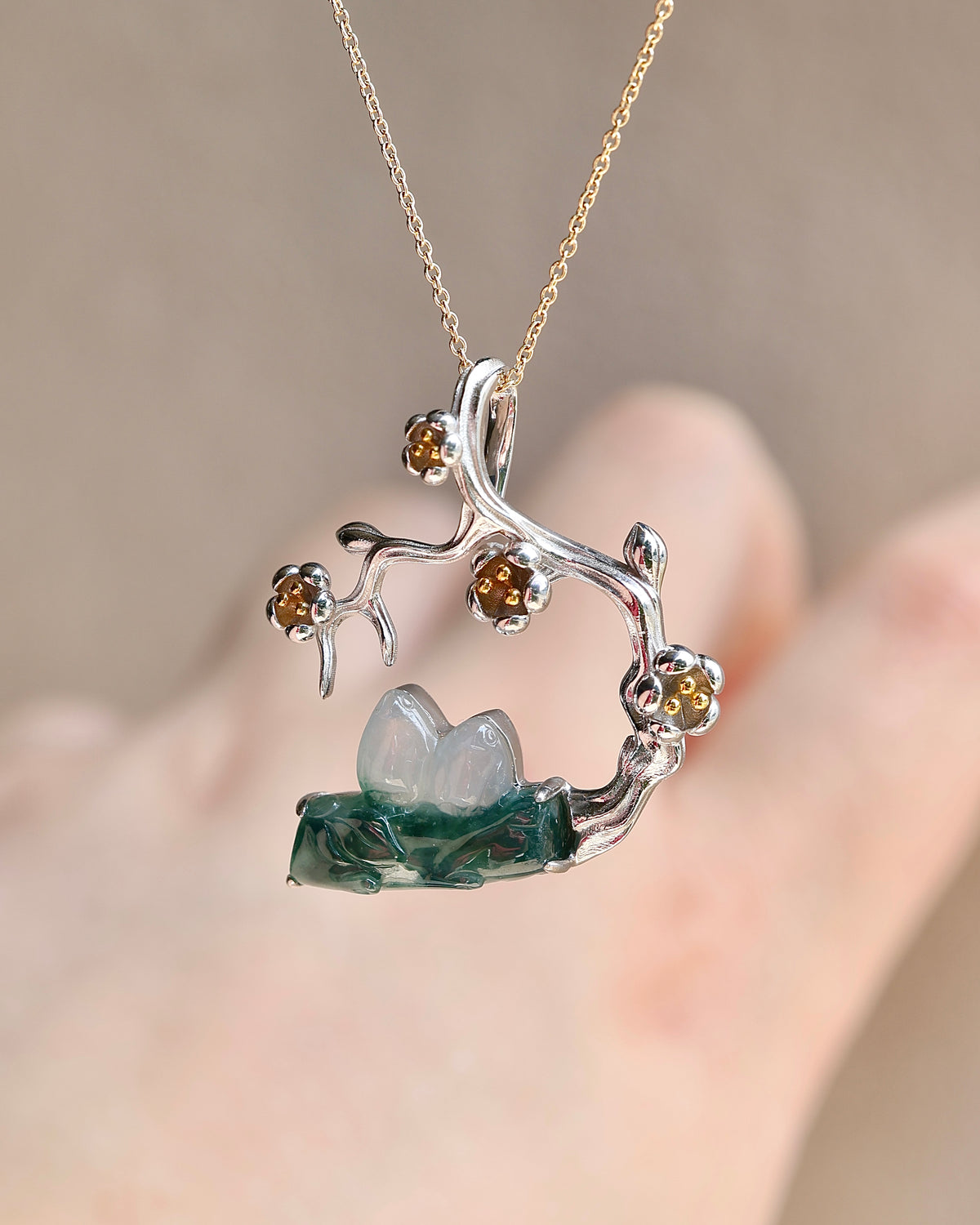 Plum Reverie - Icy Jadeite Pendant (S925 Silver)