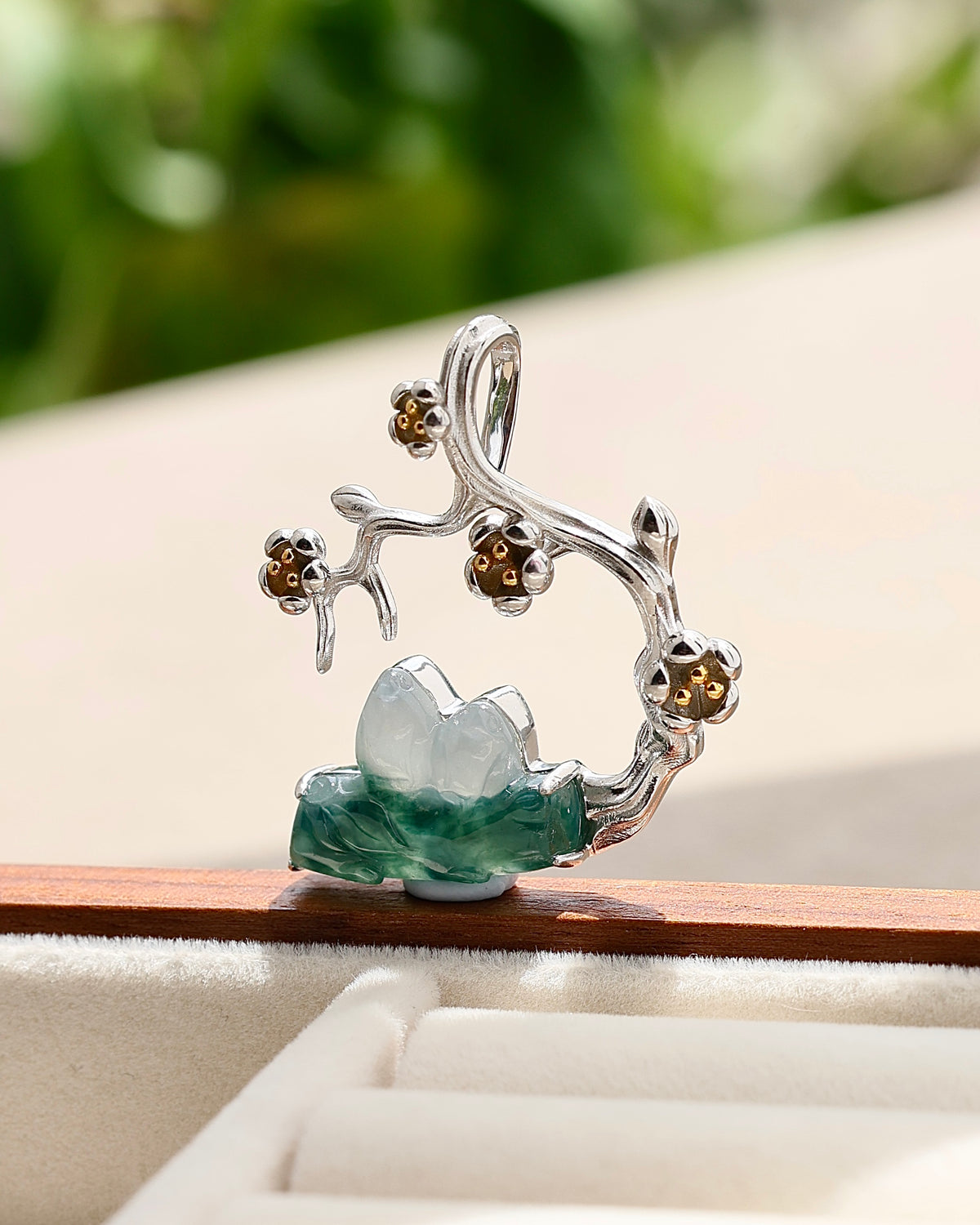 Plum Reverie - Icy Jadeite Pendant (S925 Silver)