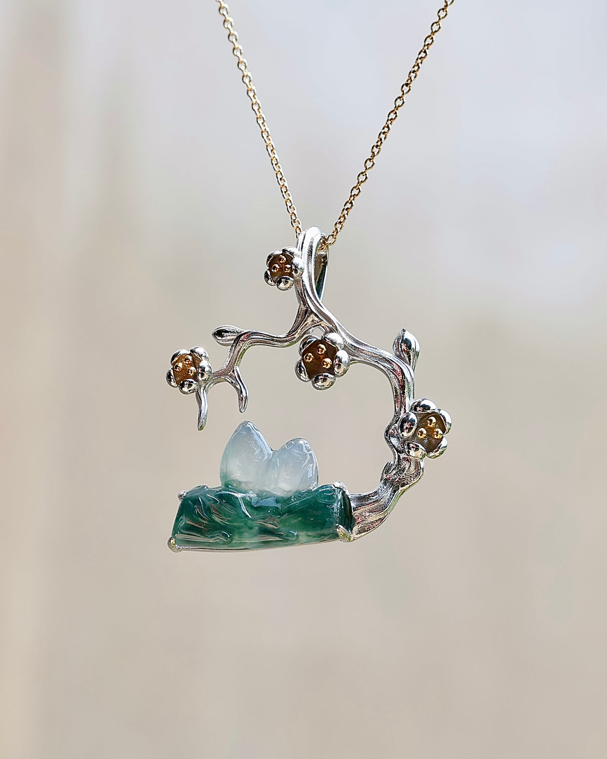 Plum Reverie - Icy Jadeite Pendant (S925 Silver)