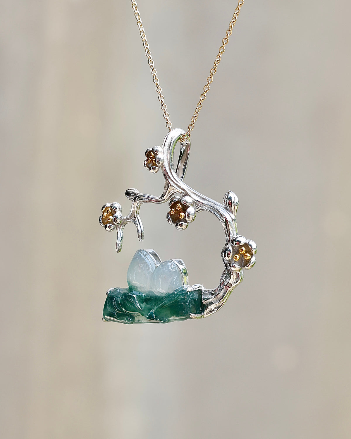 Plum Reverie - Icy Jadeite Pendant (S925 Silver)
