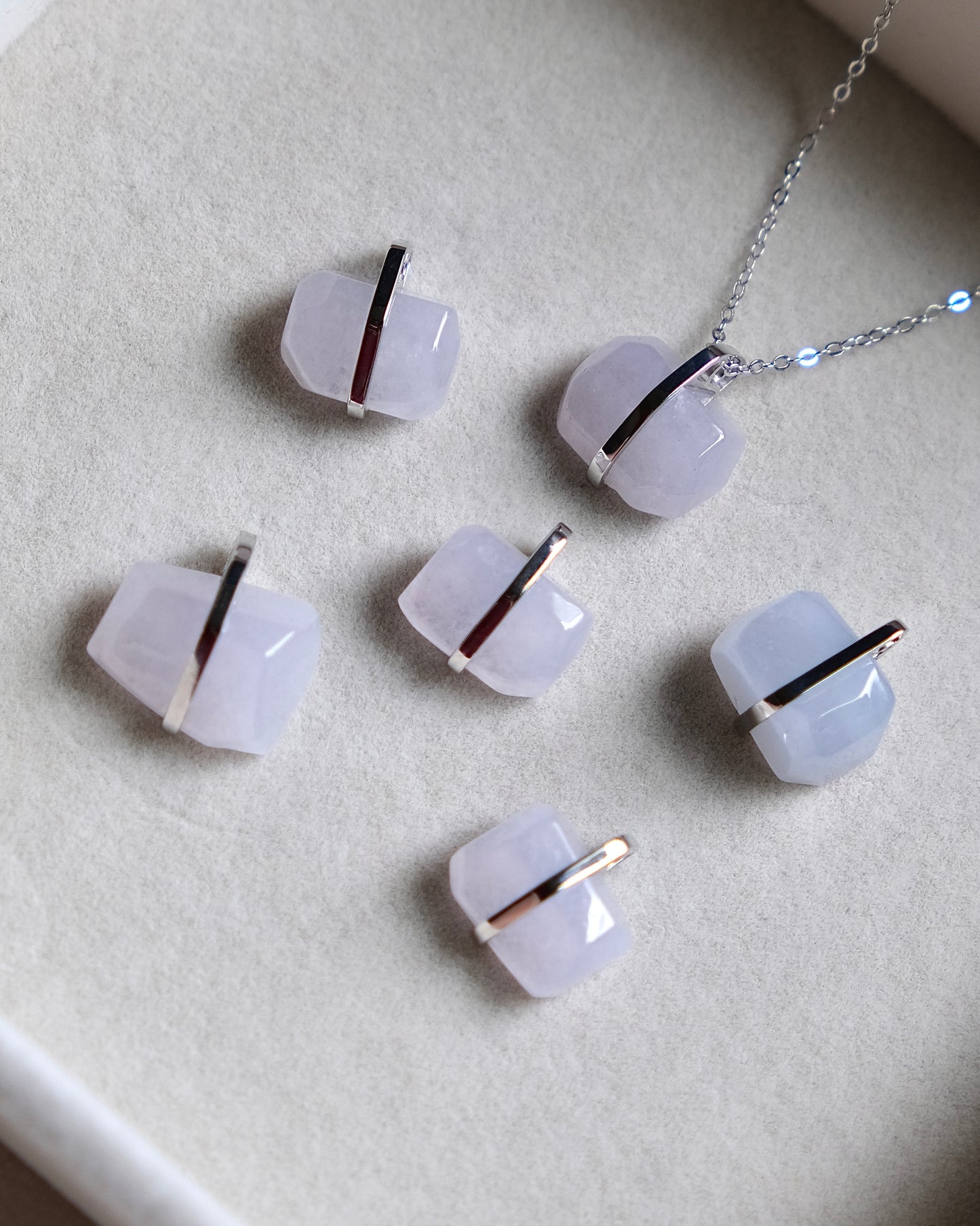 Soft Lavender Monolith Jade Necklace (S925 Silver)