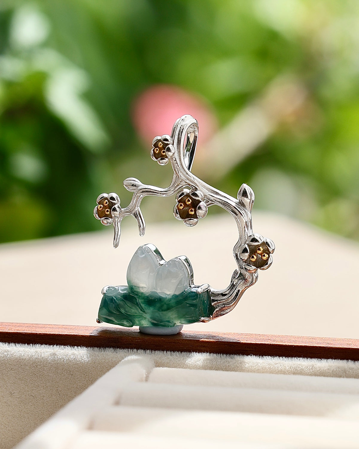 Plum Reverie - Icy Jadeite Pendant (S925 Silver)