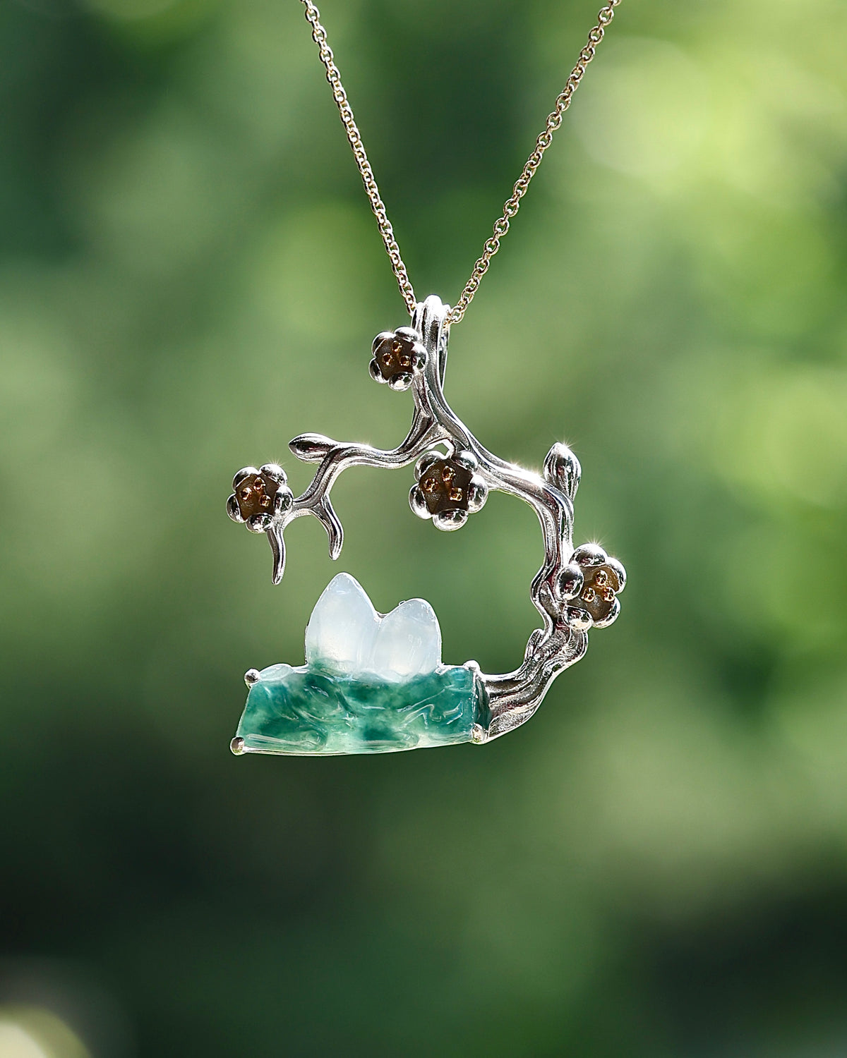 Plum Reverie - Icy Jadeite Pendant (S925 Silver)